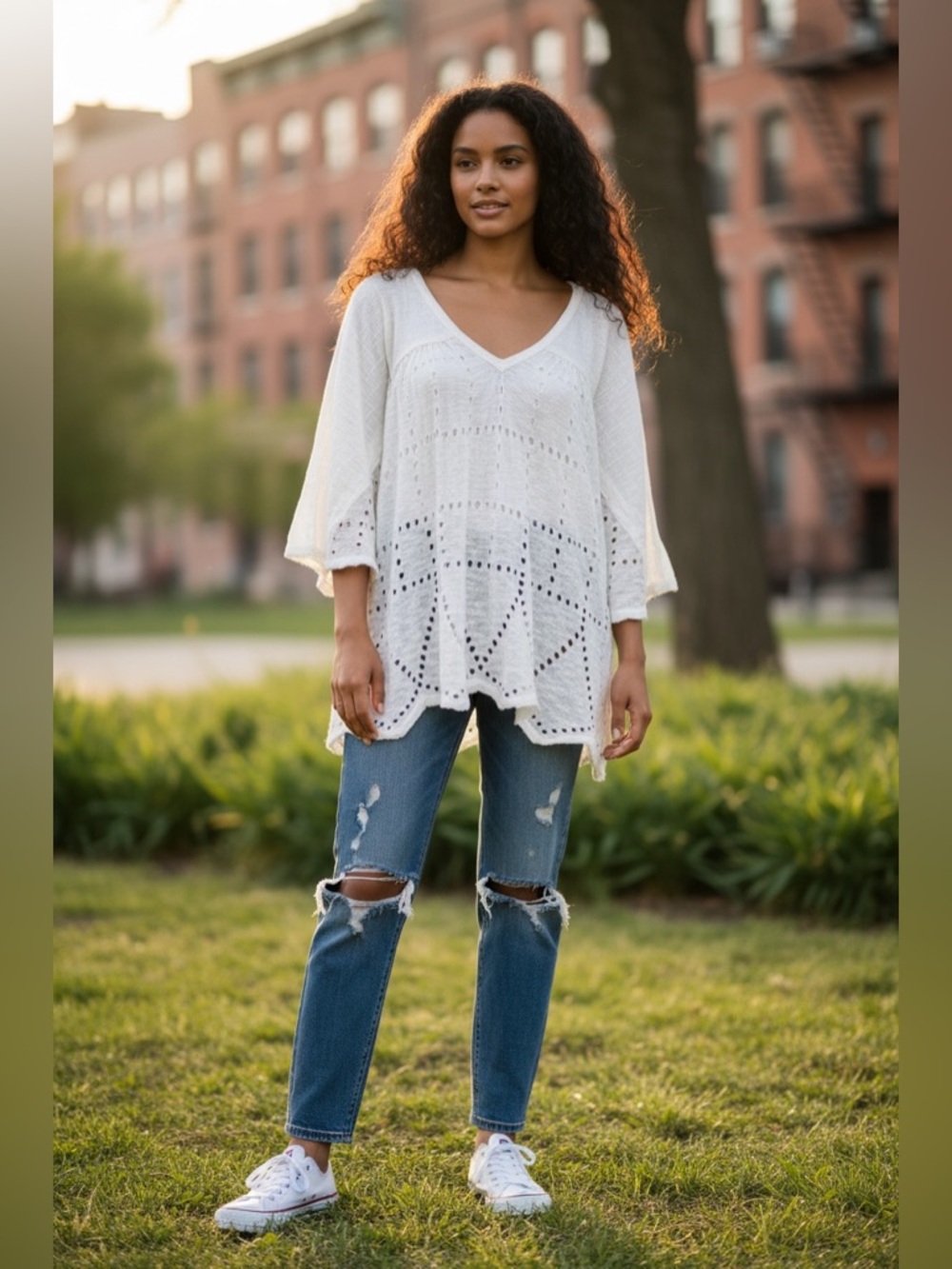 Free People Cream Pullover Oversized Top